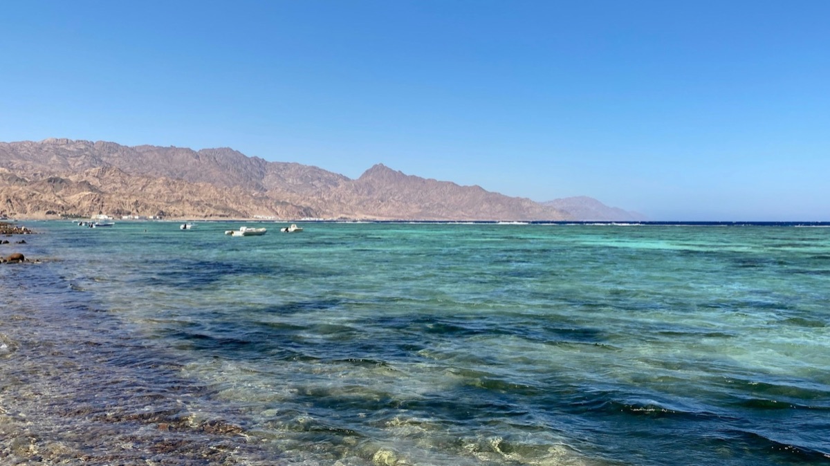 Turquoise water and mountains on the Red Sea coast near Dahab